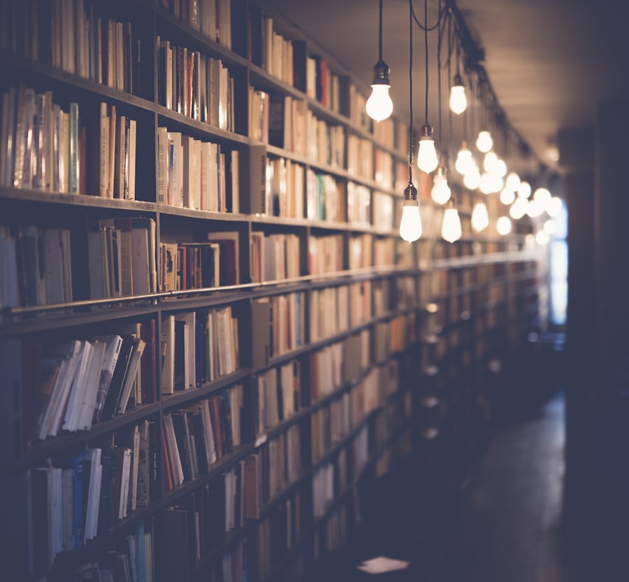 Library shelves holding association publications